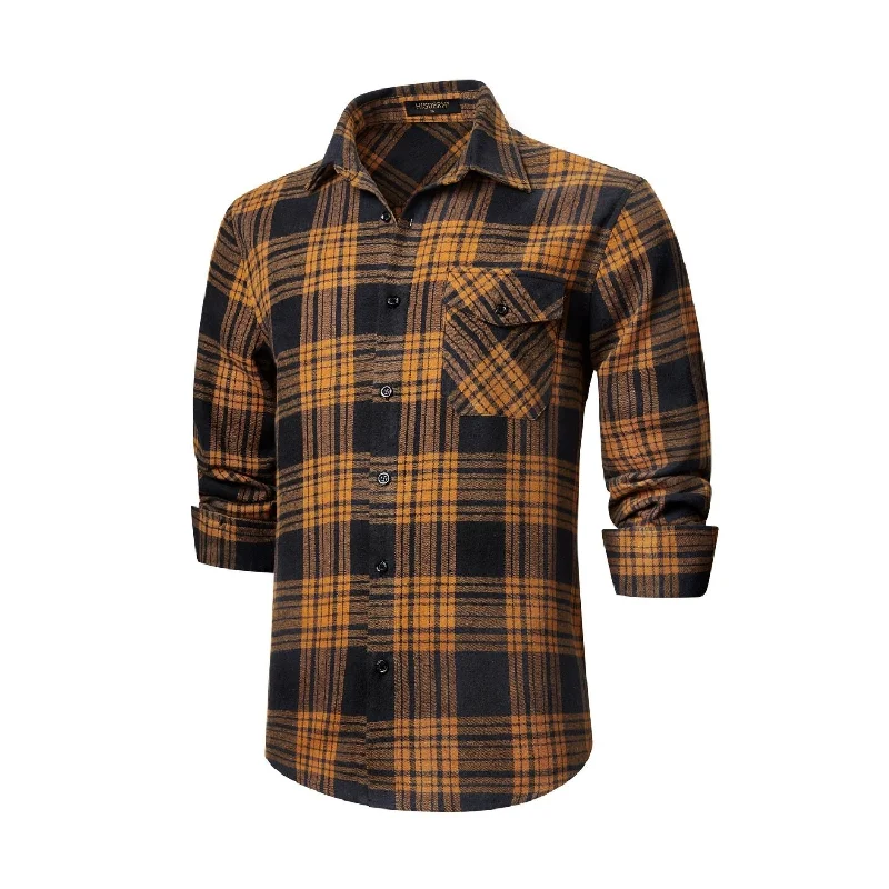 Lightweight Men's Poplin ShirtsPlaid Men's Flannel Shirt With Pockets - 2B-NAVY /CARAMEL Lightweight Men's Poplin ShirtsPlaid Men's Flannel Shirt With Pockets - 2B-NAVY /CARAMEL
