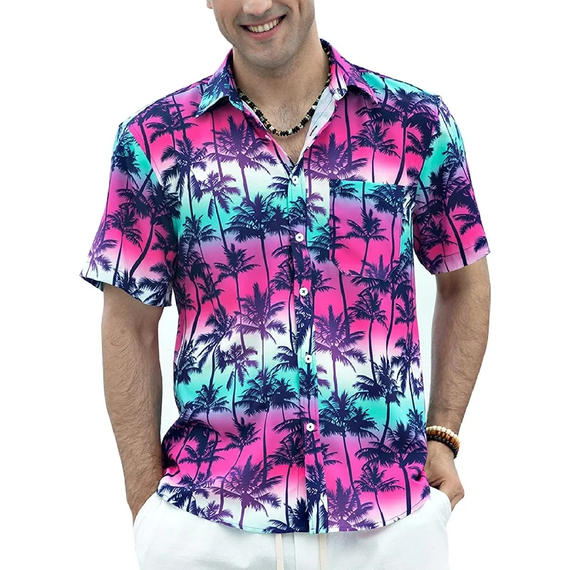 Men's Easy-Care Shirts for Busy LifestylesHawaiian Tropical Shirts with Pocket - Z2-HOT PINK Men's Easy-Care Shirts for Busy LifestylesHawaiian Tropical Shirts with Pocket - Z2-HOT PINK