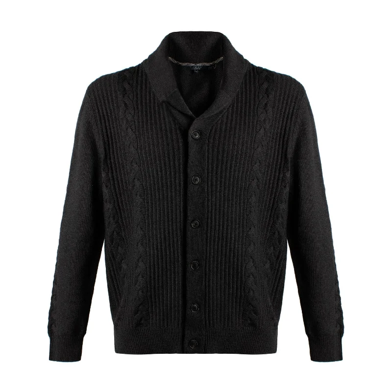 Men's Sweaters with Cable PatternsShawl Collar Cable Knit Button-Front Cardigan Cotton Sweater in Charcoal (Size Medium) by Viyella Men's Sweaters with Cable PatternsShawl Collar Cable Knit Button-Front Cardigan Cotton Sweater in Charcoal (Size Medium) by Viyella