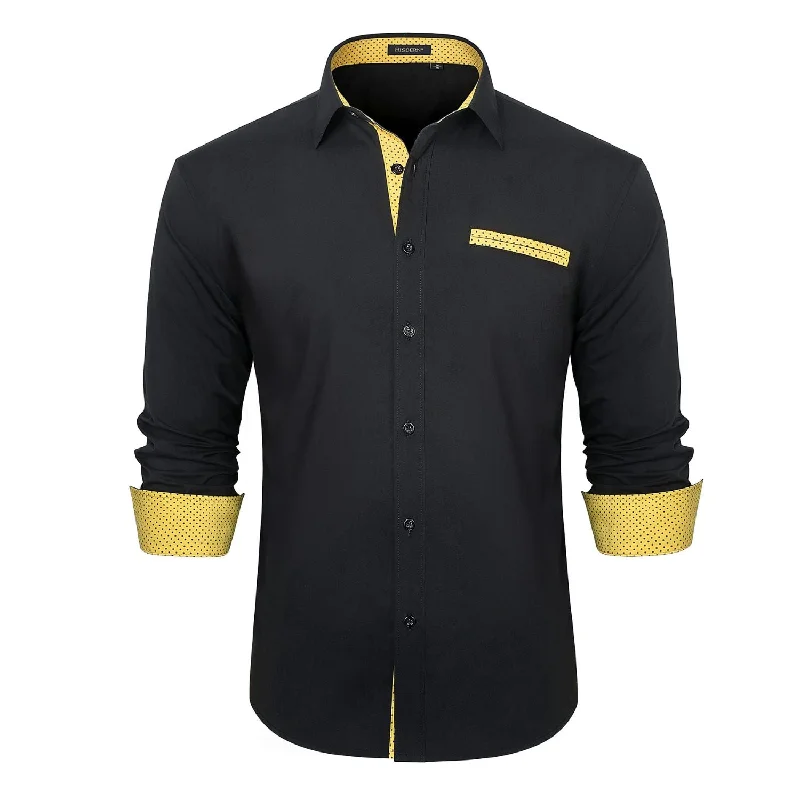 Men's Versatile Dress Shirts for Multiple OccasionsMen's Patchwork Dress Shirt with Pocket - A-BLACK/YELLOW