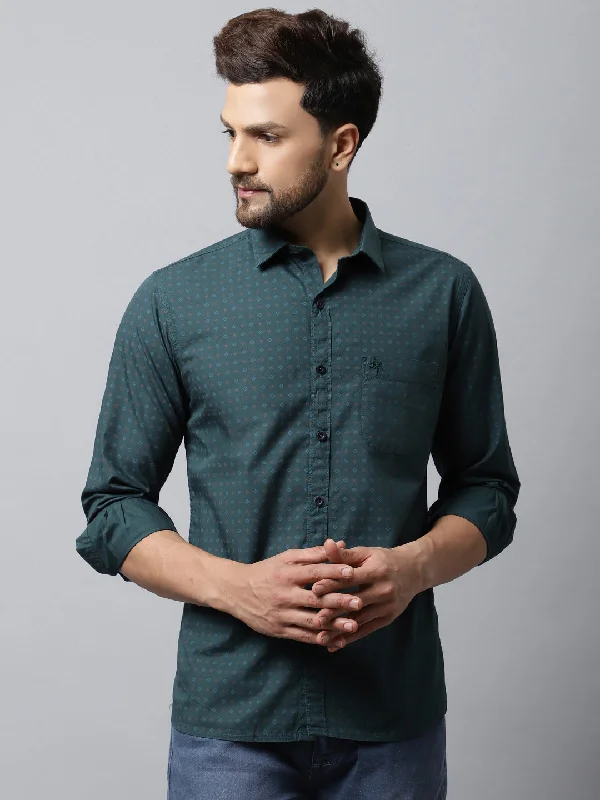 Men's Floral Print Shirts for Spring and SummerMen's Bottle Green Casual Geometric Print Full Sleeve Shirt