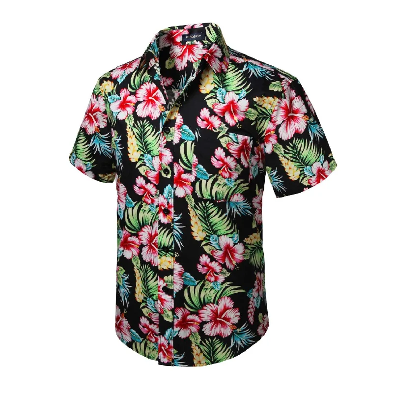 Men's Neutral-Tone Shirts for Versatile StylingFunky Hawaiian Shirts with Pocket - BLACK-1 Men's Neutral-Tone Shirts for Versatile StylingFunky Hawaiian Shirts with Pocket - BLACK-1