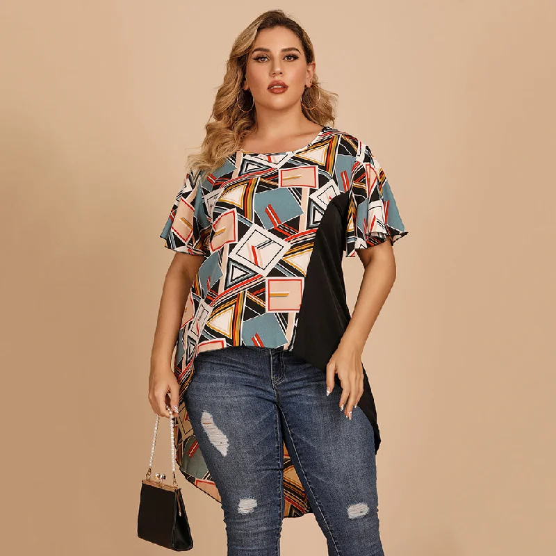 Men's Shirts with Hidden ButtonsKittenAlarm - Plus size women's round neck short sleeves loose geometric design T-shirt top shirt Men's Shirts with Hidden ButtonsKittenAlarm - Plus size women's round neck short sleeves loose geometric design T-shirt top shirt