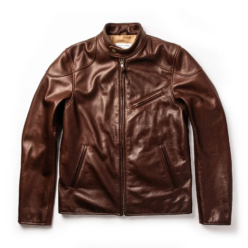 Men's Coats with Adjustable SleevesThe Band Collar Moto Jacket in Espresso Steerhide