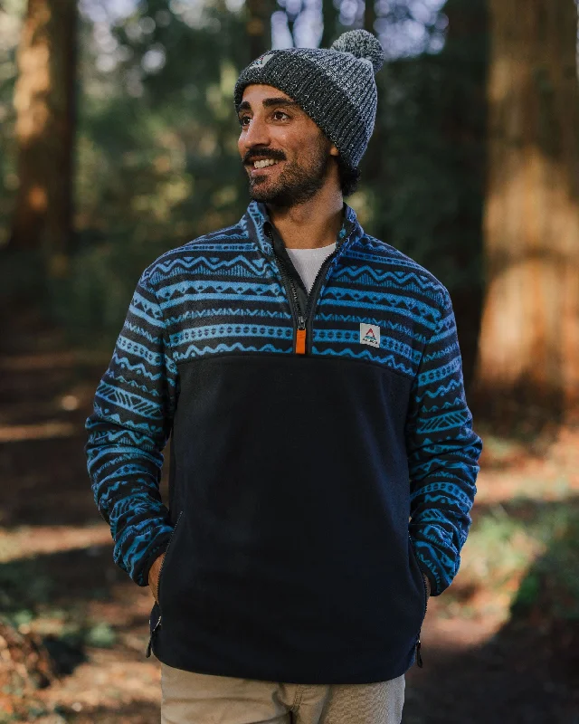 Men's Coats with Stretch FabricSet Off Recycled Polar 1/4 Zip Fleece - Mountain Geo Charcoal/Bluejay