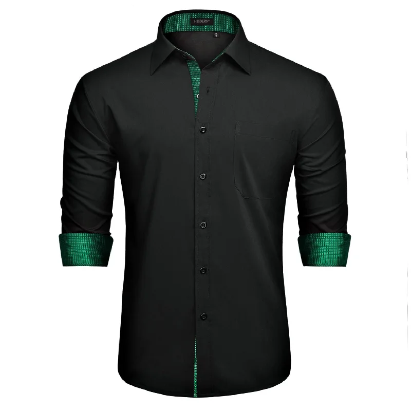 Men's Solid-Colored Shirts for VersatilityMen's Patchwork Dress Shirt with Pocket - 01-BLACK/GREEN Men's Solid-Colored Shirts for VersatilityMen's Patchwork Dress Shirt with Pocket - 01-BLACK/GREEN