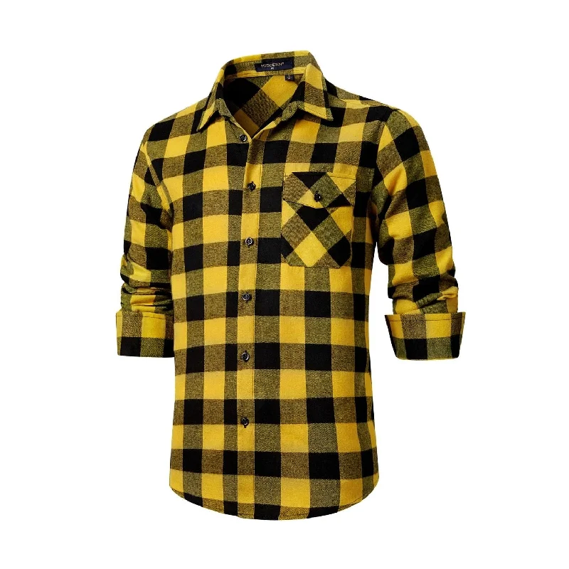 Men's Breathable Shirts for Warm ClimatesPlaid Men's Flannel Shirt With Pockets - Z-YELLOW SHIRT Men's Breathable Shirts for Warm ClimatesPlaid Men's Flannel Shirt With Pockets - Z-YELLOW SHIRT
