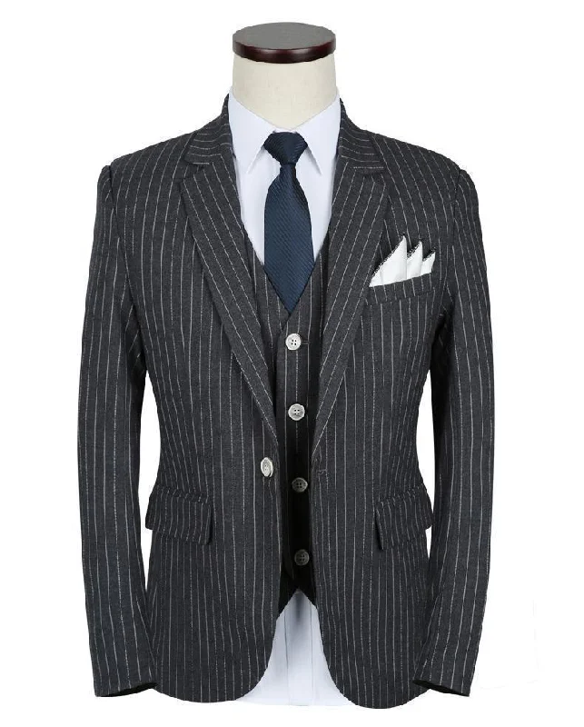 3-Piece Men's Suits Slim Fit 1-Button Suits Striped Suits