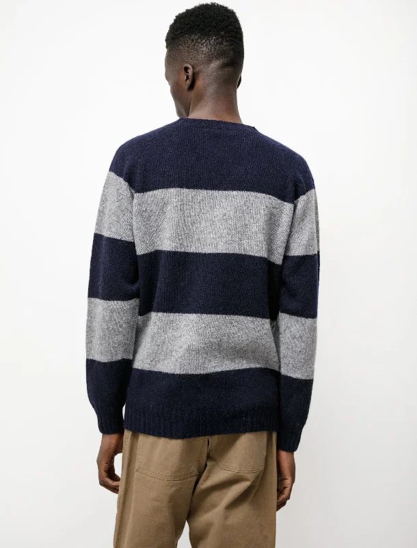 Block Stripe Shetland Sweater New Navy Grey