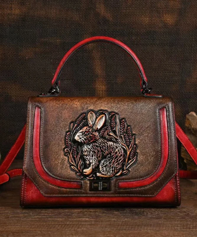 Ethnic Style Red Handmade Rabbit Embossed Handbag