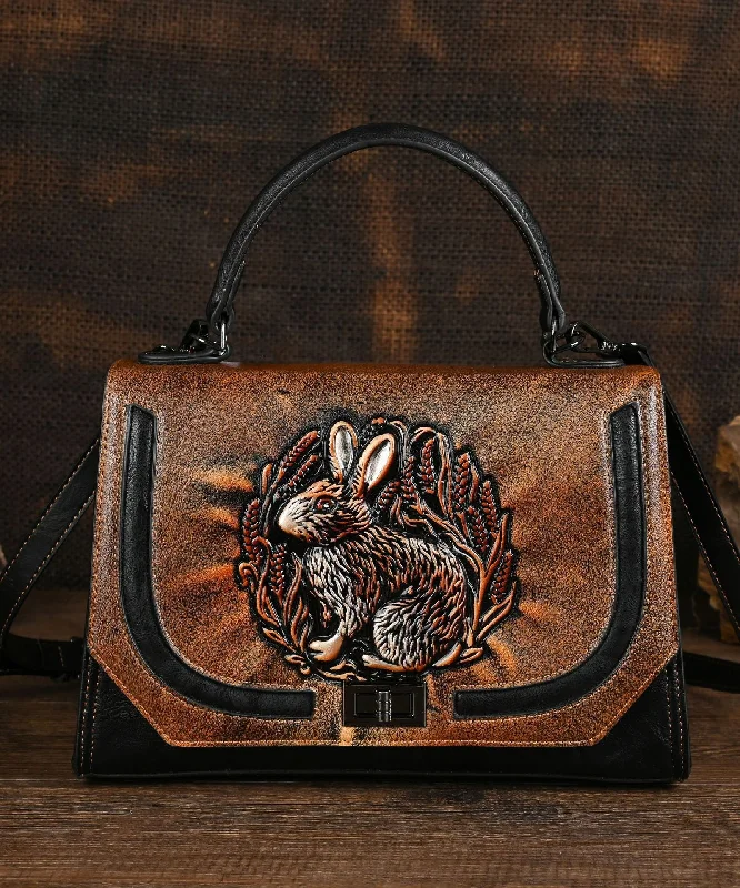 Ethnic Style Red Handmade Rabbit Embossed Handbag