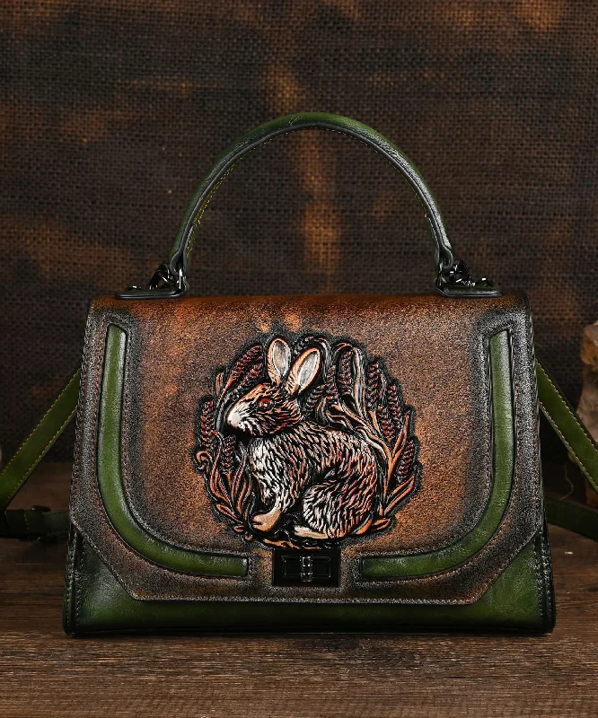 Ethnic Style Red Handmade Rabbit Embossed Handbag