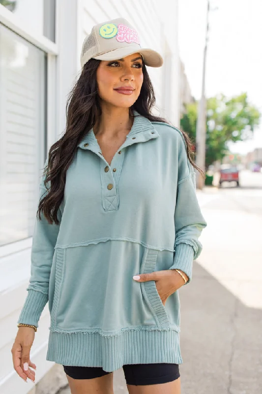 Just Go With It Olive Oversized Henley Pullover