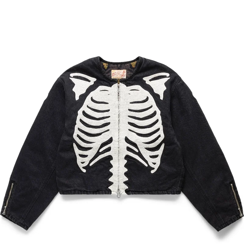 Men's Coats with Hand Warmers14OZ BLACK DENIM MOTOCROSS JACKET (BONE)