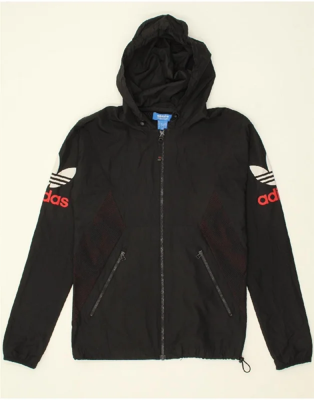 Men's Coats with Contrast StitchingADIDAS Mens Graphic Hooded Rain Jacket UK 34 XS Black Polyester