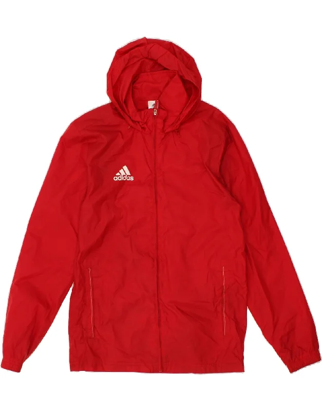 Men's Coats with ButtonsADIDAS Mens Hooded Rain Jacket UK 36 Small Red Nylon