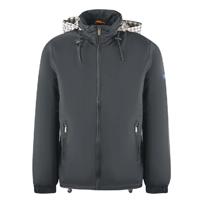 Men's Coats for TravelAquascutum Plain Black Hide Hood Lightweight  Jacket