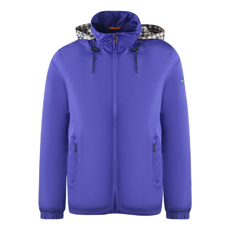 Waterproof Men's ParkasAquascutum Plain Royal Blue Hide Hood Lightweight  Jacket