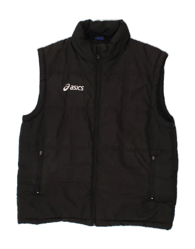 Men's Coats with ZippersASICS Mens Graphic Padded Gilet UK 40 Large Black Polyester
