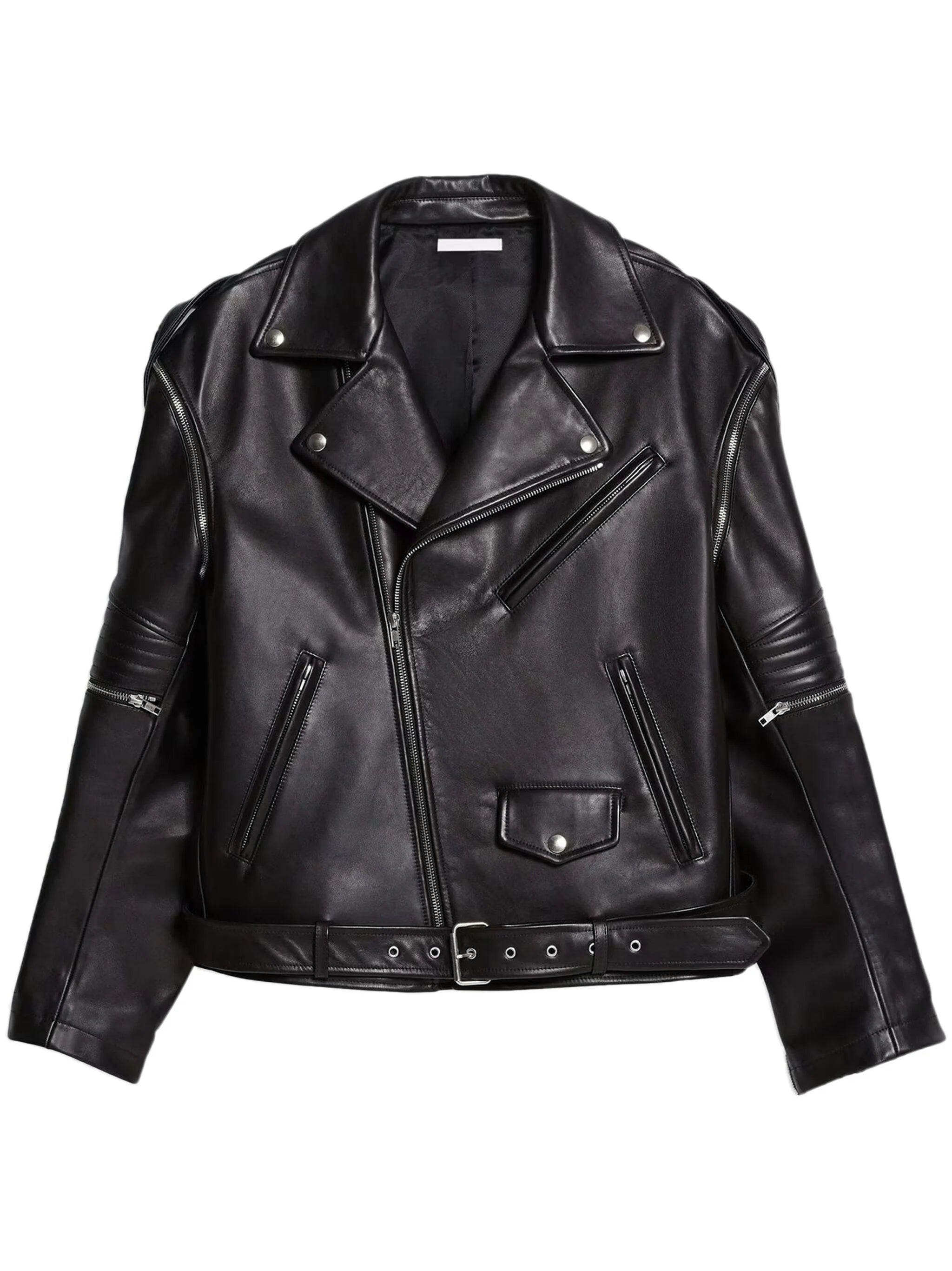 Men's Coats for Big and TallBelted Leather Biker Jacket