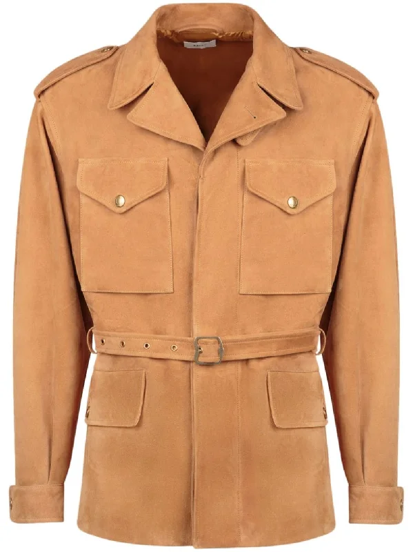 Men's Coats with Wind-Resistant FabricBelted Suede Jacket