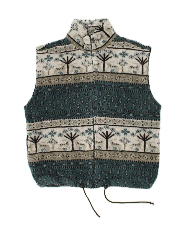 Men's Coats with Chest PocketsCAMPAGNOLO Mens Fleece Gilet UK 38 Medium Blue Fair Isle Polyester