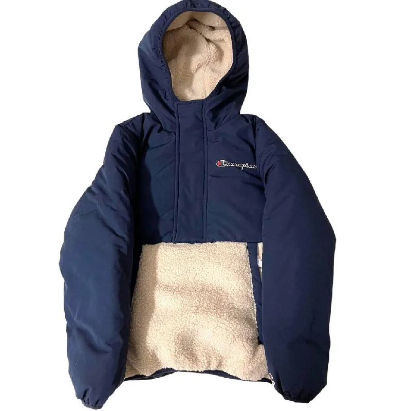 Men's Coats with Flannel LiningChampion Half Zip Blue Hooded Jacket