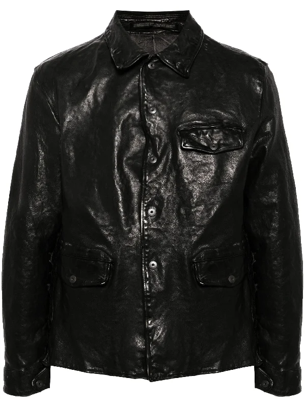 Men's Coats with Ripstop FabricClassic-Collar Leather Jacket
