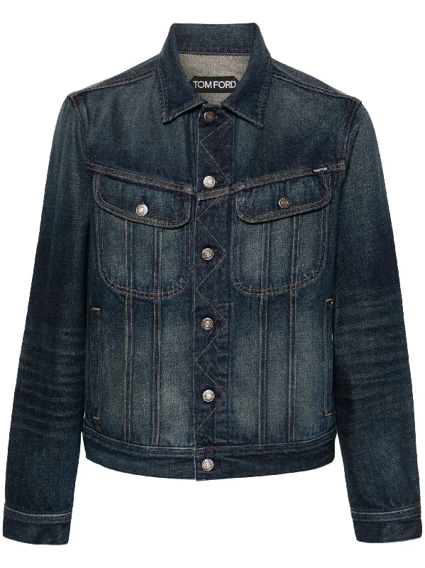 Men's Coats with Convertible CollarsContrast-Stitching Denim Jacket