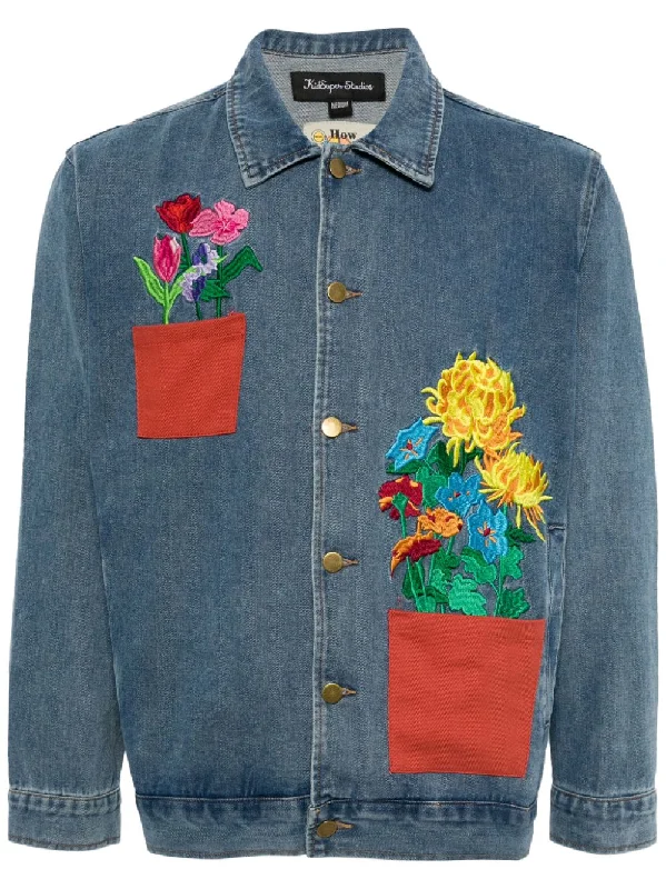 Men's Coats for Outdoor ActivitiesFlower Pots Denim Jacket