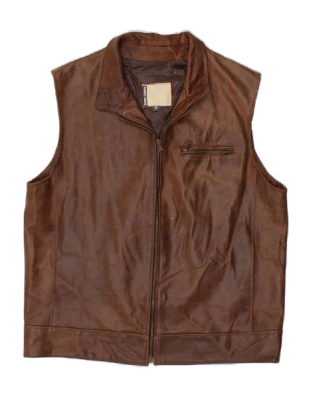 Men's Coats for Short MenGREEN LEAVES Mens Leather Gilet IT 48 Medium Brown Leather