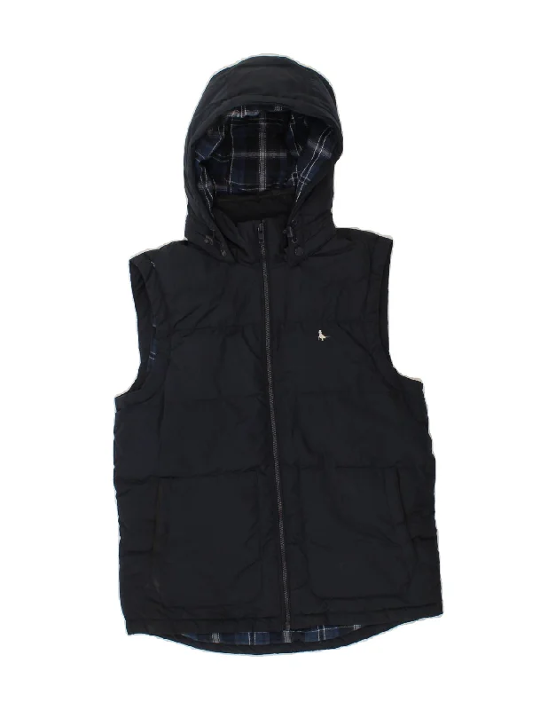 Men's Coats with Contrast StitchingJACK WILLS Mens Hooded Padded Gilet UK 36 Small Navy Blue Polyester