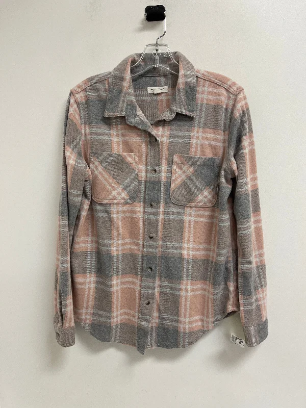 Men's Coats with ZippersJacket Shirt By Beachlunchlounge In Grey & Pink, Size: M