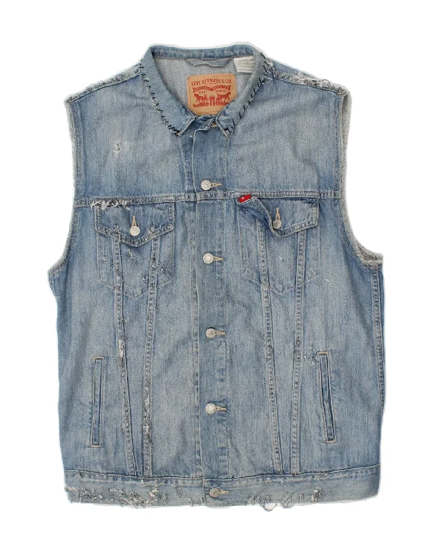 Casual Men's Bomber JacketsLEVI'S Mens Distressed Denim Gilet UK 36 Small Blue Cotton Casual Men's Bomber JacketsLEVI'S Mens Distressed Denim Gilet UK 36 Small Blue Cotton