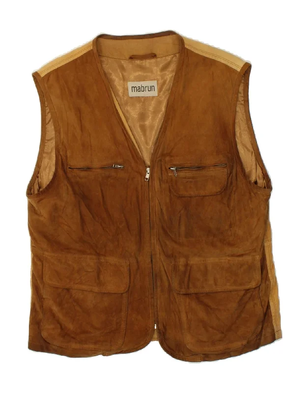 Weather-Resistant Men's CoatsMABRUN Mens Suede Gilet IT 52 XL Brown Leather