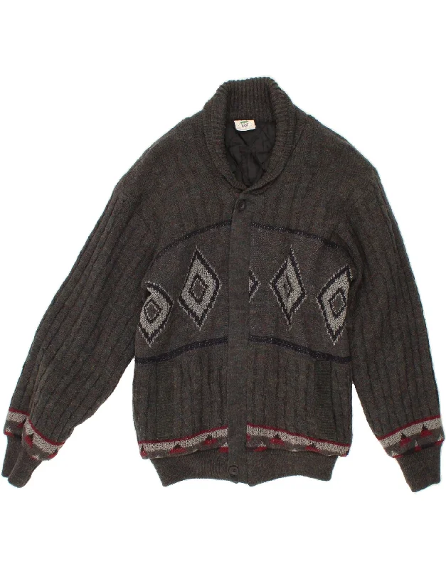Trendy Men's Anorak JacketsNEW FAST Mens Knit Bomber Jacket UK 38 Medium Grey Argyle/Diamond Acrylic