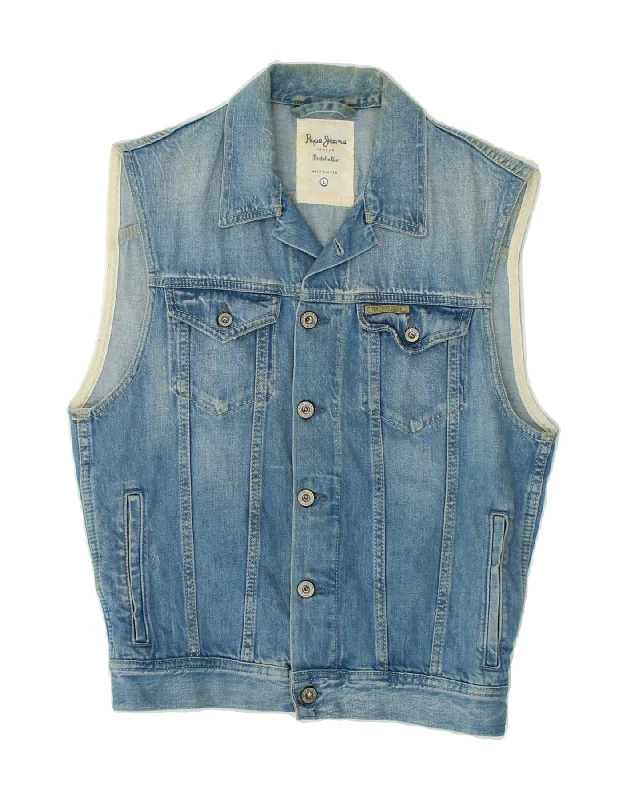 Men's Coats with HoodsPEPE JEANS Mens Denim Gilet UK 40 Large Blue Cotton