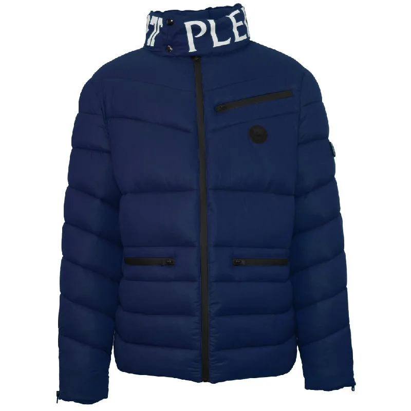 Men's Coats for Skinny MenPlein Sport Padded Bold Logo Navy Blue Jacket