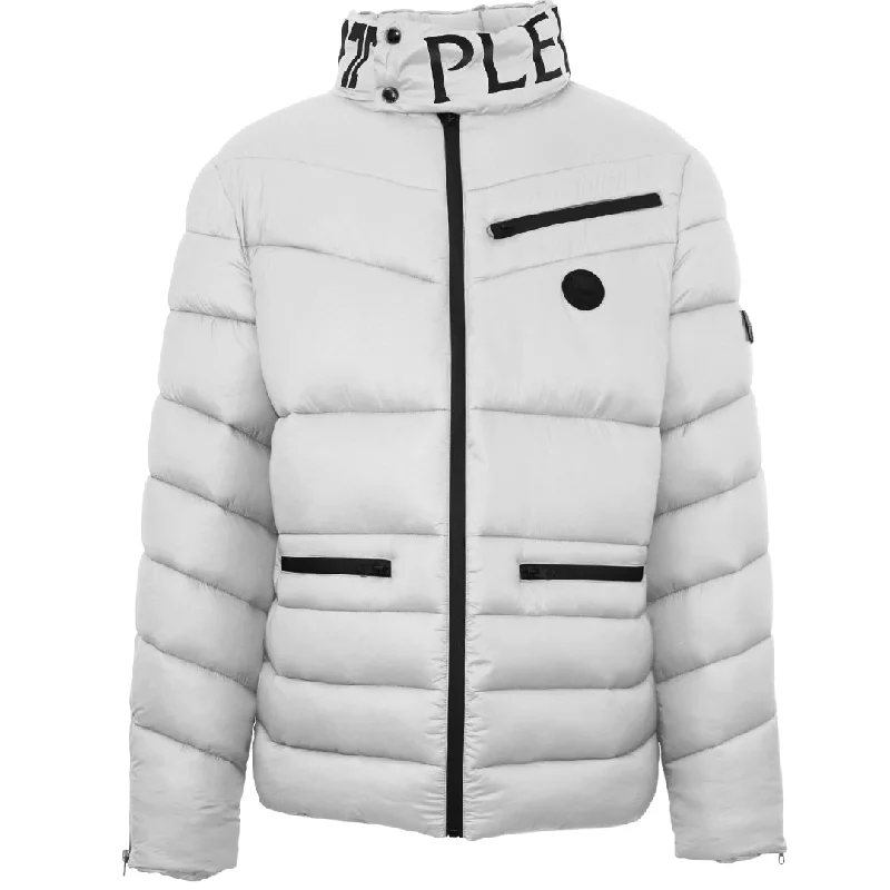 Durable Men's Car CoatsPlein Sport Padded Bold Logo White Jacket