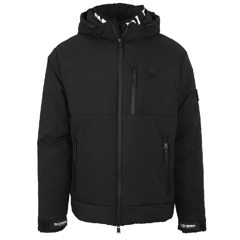 Men's Coats for Short MenPlein Sport Padded Large Branded Logo Black Jacket