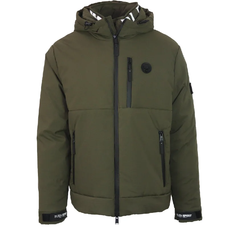 Men's Coats for Formal EventsPlein Sport Padded Large Branded Logo Green Jacket