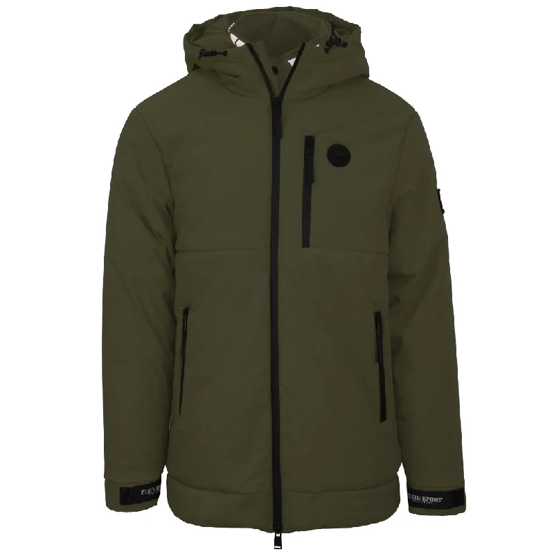 Men's Coats with Chest PocketsPlein Sport Padded Small Circular Logo Branded Green Jacket Men's Coats with Chest PocketsPlein Sport Padded Small Circular Logo Branded Green Jacket
