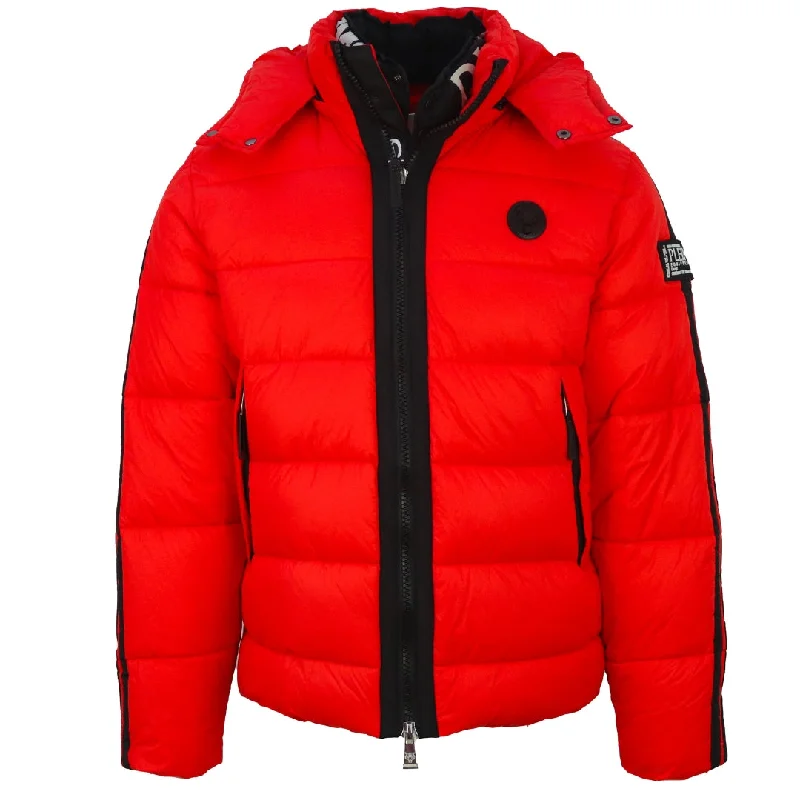 Men's Coats with Ripstop FabricPlein Sport Padded Small Circular Logo Red Jacket