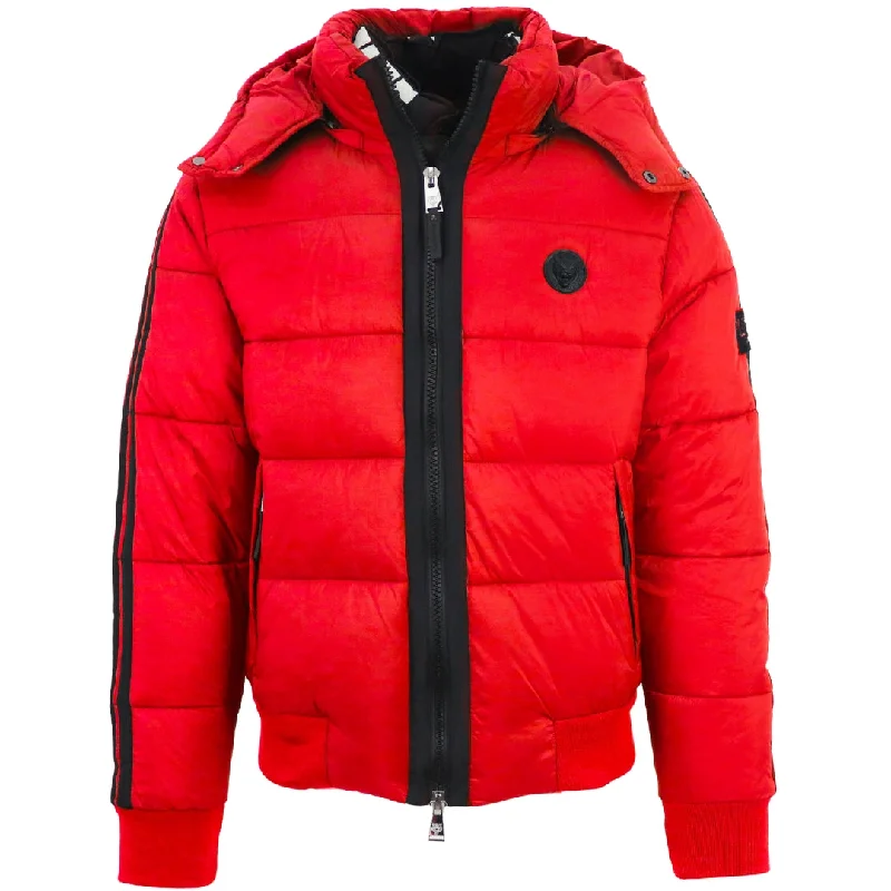 Men's Coats with Modern CutsPlein Sport Padded Taped Sleeve Red Jacket