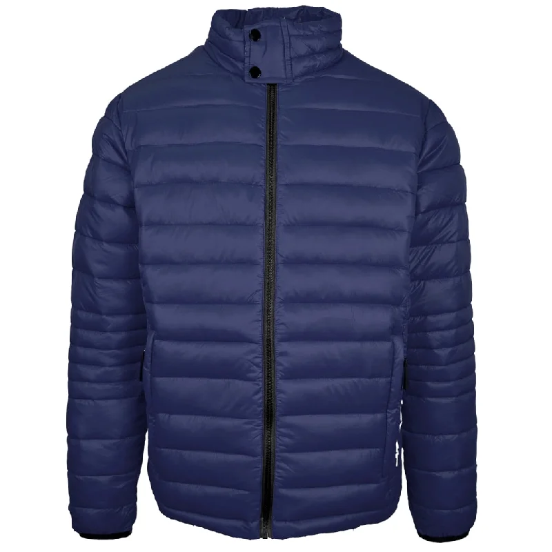 Men's Coats with Hidden PocketsPlein Sport Plain Padded Navy Blue Jacket
