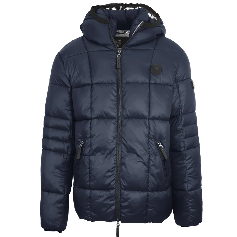 Men's Coats with Ripstop FabricPlein Sport Small Circle Logo Quilted Navy Blue Jacket Men's Coats with Ripstop FabricPlein Sport Small Circle Logo Quilted Navy Blue Jacket