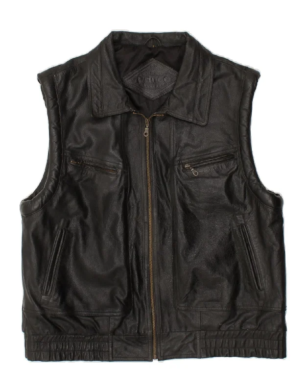Men's Coats with Convertible CollarsPRINCE Mens Leather Gilet IT 54 2XL Black