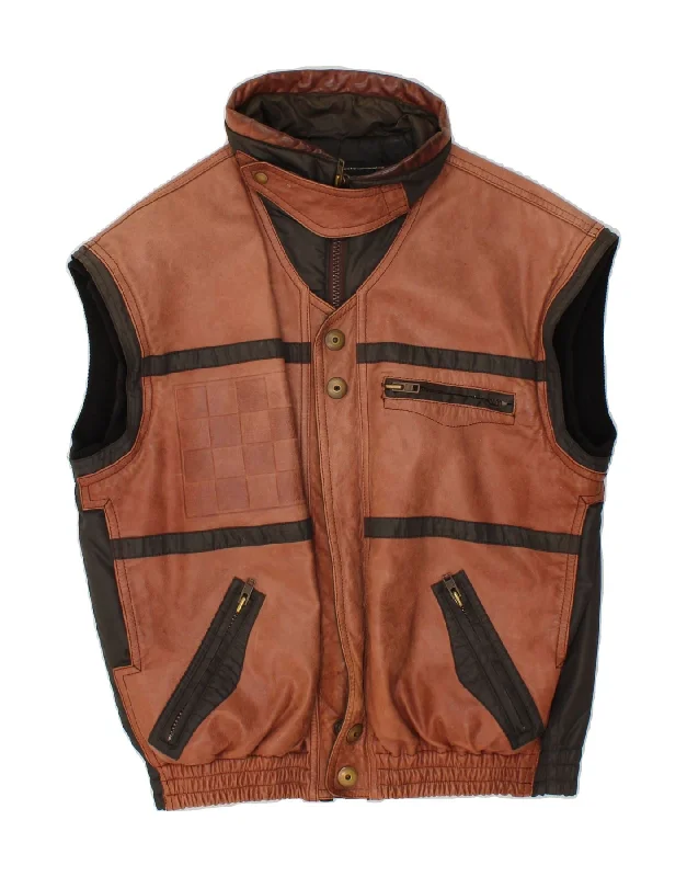 Men's Coats for SnowshoeingSPIDI Mens Leather Gilet IT 54 2XL Brown Colourblock