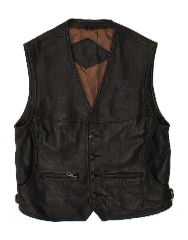 Men's Coats with Embroidered DetailsTRAPPER Mens Leather Gilet IT 50 Large Black Leather