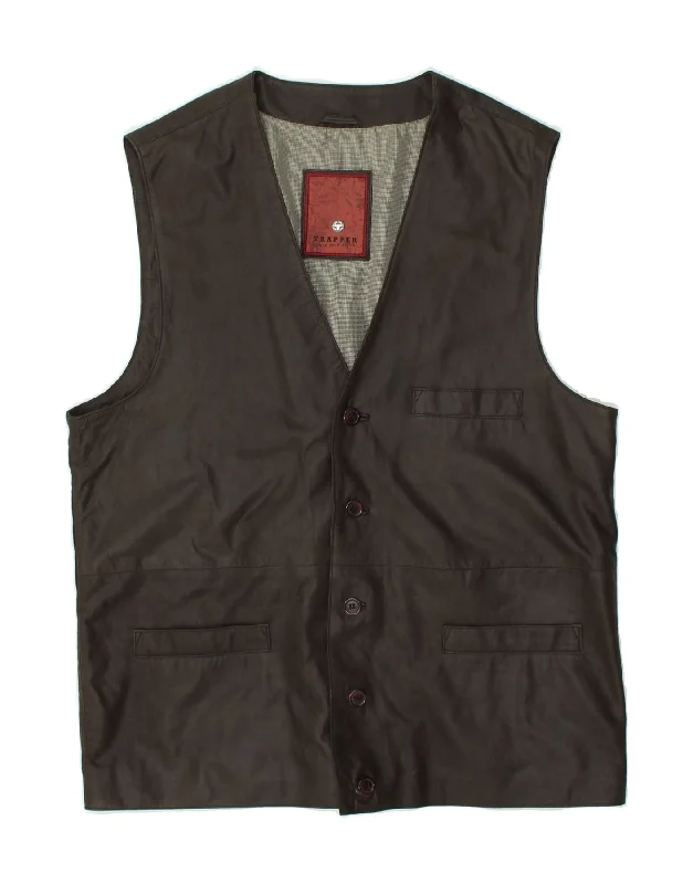 Men's Coats with Velcro ClosuresTRAPPER Mens Slim Leather Gilet UK 42 XL Brown Leather Men's Coats with Velcro ClosuresTRAPPER Mens Slim Leather Gilet UK 42 XL Brown Leather